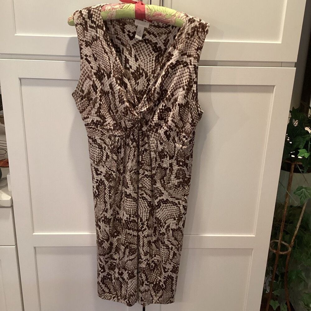 Chico’s‎ Womens Animal Print Shift Dress Sz 2 Stretch Brown